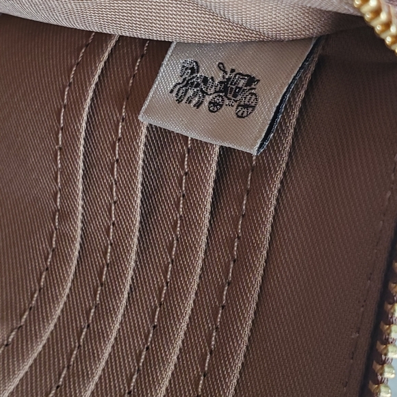 Coach Double Zip Wallet in Blocked Signature Canvas Brown Tan Wristlet - Picture 7 of 10